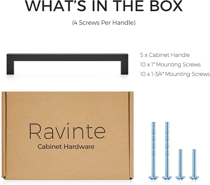 Ravinte 5 Pack 7-1/2 Inch Square Cabinet Handles - Matte Black Pulls for Kitchen Drawers and Cabinets - Hardware for Cupboards