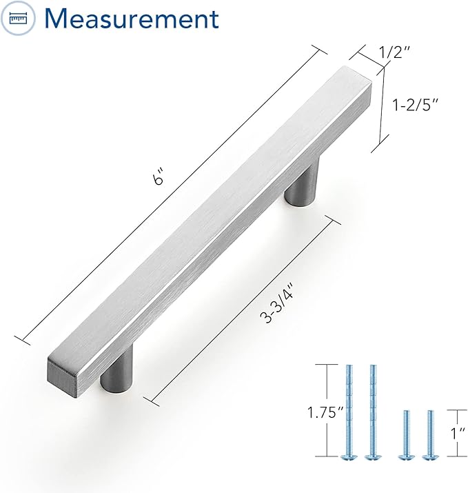 Ravinte Brushed Nickel Cabinet Handles 15 Pack 3-3/4 inch Satin Nickel Square Cabinet Pulls Silver Hardware for Kitchen Cabinets 6 inch Overall Length Stainless Steel Drawer Pulls