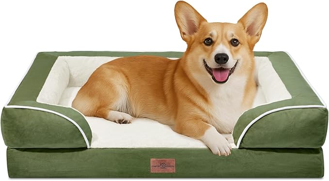 Comfort Expression Medium Dog Beds Waterproof Orthopedic Foam Dog Sofa Beds for Medium Large Dogs Comfy Pet Bed with Washable Removable Cover & Non-Slip Bottom(Medium,Light Green)-Mewly Pet