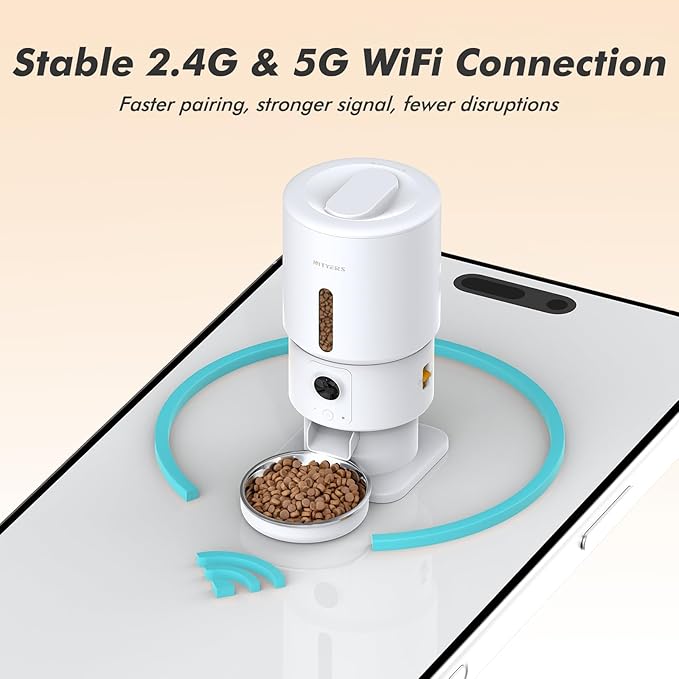 Automatic Cat Feeder with Camera - 5G WiFi Timed Cat Food Dispenser, 1080P HD Video with Night Vision, 1-15 Meals, 1-99 Portions, 2-Way Audio, Keeps Dry Food Fresh, 5L Auto Pet Feeder Also for Dogs-Mewly Pet