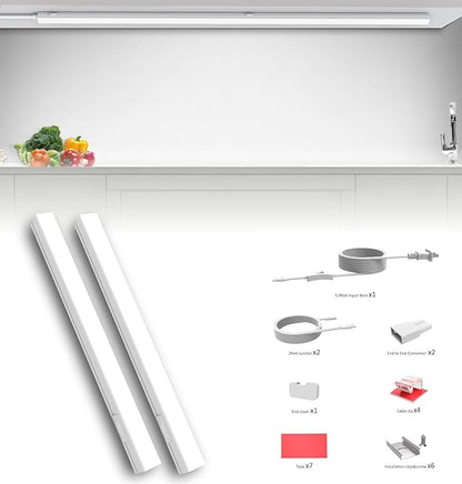 Under Cabinet Lighting Plug in, 24 Inch 2 Pcs, Linkable AC120V 3CCT 3000K/4000K/5000K Ultra Slim, LED Under Cabinet Lights for Counter Light, Kitchen, Shelf, Sink, Workshop, Desk, White