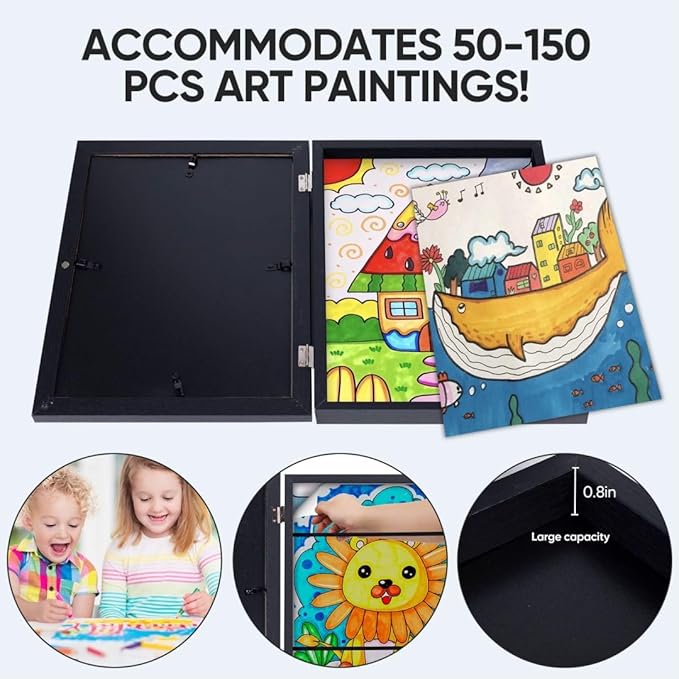 4-Pack Kids Artwork Frames Changeable - Kids Art Frame,Artwork Frames for Kids Art,Children Art Projects Kids Art Frames,8.5x11 Picture Frame for Display Kid Art work,With Storage(Black)