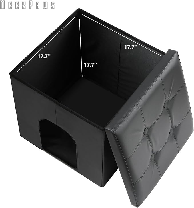 MEEXPAWS Cat Litter Box Enclosure Furniture Hidden, Cat Washroom Bench Storage Cabinet Small 19.7'' x 19.7'' x 19.7''| Dog Proof | Waterproof Inside | Easy Clean | Easy Assembly | Odor Control(Black)-Mewly Pet