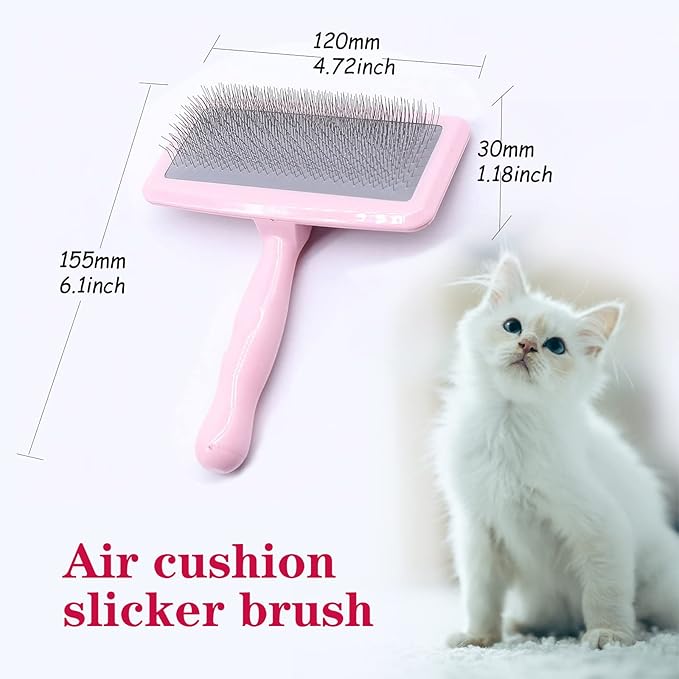 Air Cushion Slicker Brush for Dogs Cats,Soft Pin Shedding Brush for Short Haired Dog,Cat, Pet Grooming Wire Brush for Thin Curly Matted Tangled Hair,14mm(0.55"),Pink-Mewly Pet