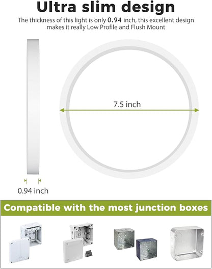 hepside 2Pack Dimmable Flush Mount Ceiling Light Fixture White, 3CCT Selectable 3000/4000/6500K Ceiling Lamp, 7.5INCH 15W 1500LM Low Profile Light for Bedroom, Kitchen, Bathroom, Hallway