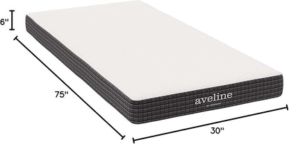 Modway Aveline 6” Gel Infused Memory Mattress with CertiPUR-US Certified Foam Narrow Twin Mattress