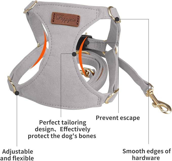 Puppytie No Pull Dog Harness with Multifunction Dog Leash,Soft Adjustable No Choke Escape Proof Pet Harness Vest for Medium Dogs or Large Dogs,Silver Grey,M-Mewly Pet