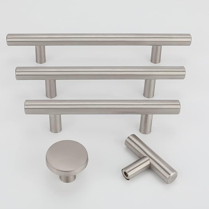 LONTAN Cabinet Knobs Brushed Nickel Cabinet Knobs T Bar Drawer Knobs Round Cabinet Hardware for Drawer, Single Hole, Pack of 20