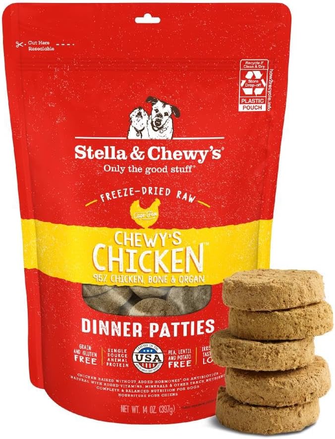 Stella & Chewy's Freeze-Dried Raw Dinner Patties - Chicken Recipe - High Protein Grain-Free Puppy & Dog Food - Perfect For Picky Eaters - 14 oz-Mewly Pet