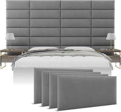 Vänt Upholstered Wall Panels - Queen/Full Size Wall Mounted Headboards - Micro Suede Grey - Set of 4 Panels (Each Individual Panel 30"x11.5")