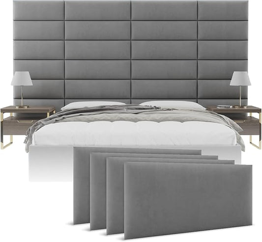Vänt Upholstered Wall Panels - Queen/Full Size Wall Mounted Headboards - Micro Suede Grey - Set of 4 Panels (Each Individual Panel 30"x11.5")
