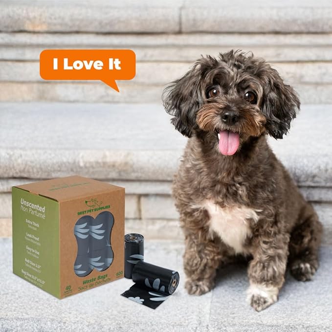 Best Pet Supplies Poop Bags for Dogs, 50% Post-Consumer Recycled Content dog waste bags on rolls, fits all poop bag holders for leashes - Black, 600 Count, Unscented-Mewly Pet