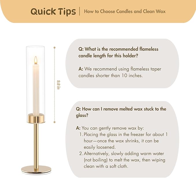 Gold Hurricane Candle Holders Set of 3, Tall Metal & Windproof Glass Taper Candle Holders, Outdoor/Indoor Table Centerpieces for Weddings, Christmas, Parties, Fireplace Decor