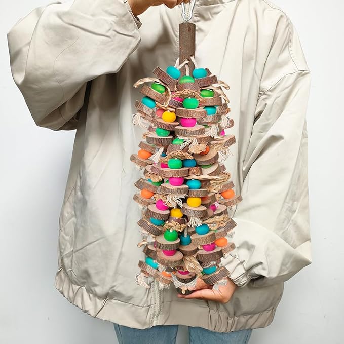 Parrot Toys for Large Birds, Multicolored Wooden Blocks Bird Chewing Toy Parrot Cage Bite Toy or Macaws Cokatoos African Grey and Large Medium Birds-Mewly Pet