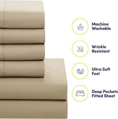 Twin Comforter Set with Sheets - 5-Piece Bedding Collection - 1 Comforter, 1 Fitted Sheet, 1 Flat, 2 Pillowcases - Deep Pocket - Soft & Breathable Premium Quality - Ideal for All Seasons, Taupe