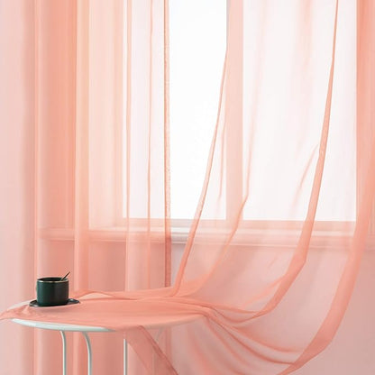 DUALIFE Light Coral Curtains 72 Inches Long for Living Room Set of 2 Panels Grommet Transparent Coral Sheer Curtains for Bedroom Decor Dining Area Decorations 52x72 Inch Length