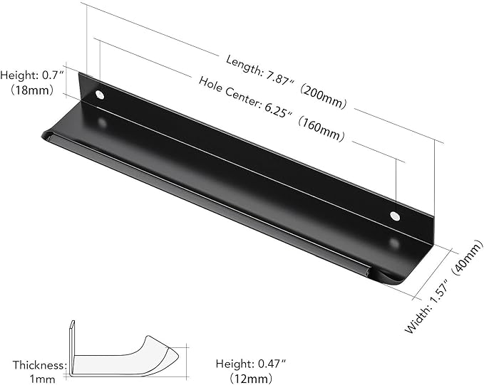 Ravinte Hardware 10 Pack Black Cabinet Handles, 7.8 Inch (200mm) Finger Edge Pulls, 6-1/4 Inch Hole Center, Finger Pulls for Cabinets