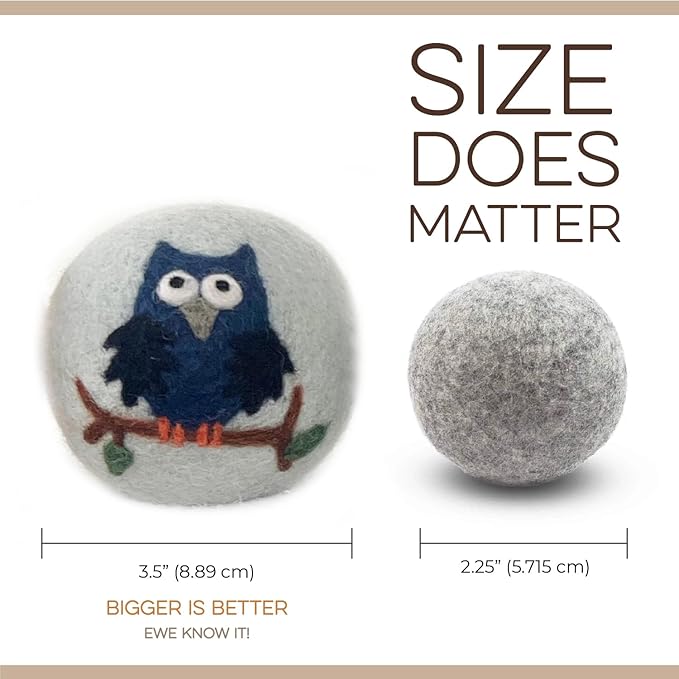 Fluff Ewes Wool Dryer Balls 6 Pack Premium New Zealand Wool Laundry Balls for Dryer, No Static Dryer Balls Laundry Reusable, XL Hedgehog Dryer Balls, Baby Dryer Balls for Dryers - Hedgehog and Homies-Mewly Pet
