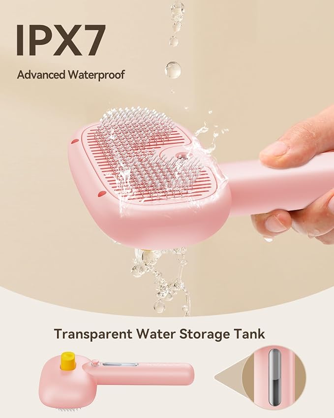 ROJECO 3-in-1 Pet Steam Brush for Cats&Dogs - Detangling Comb with Adjustable Mist, Handheld Deshedding Grooming Tool for Long/Short Hair, Massage Brush & Shedding Control Gift,Cordless,Pink-Mewly Pet