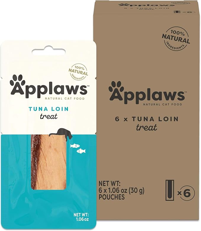 Applaws Natural Cat Treats, Grain-Free, High-Protein Whole Tuna Loins, Single-Ingredient Healthy Snack for Cats (6 x 1.06oz Loins)-Mewly Pet