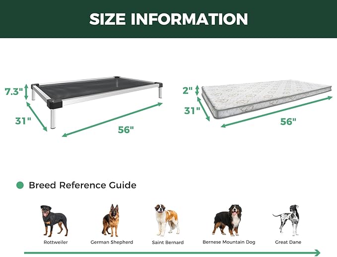 FXW TitanNest Chew-Proof Elevated Dog Bed, Raised Cot for Indoor/Outdoor/Camping Use, Durable & Waterproof Cooling Pet Bed with Exclusive Cover for Extra Large Dogs, 56.0" L x 31.0" W x 7.3" H, Black-Mewly Pet