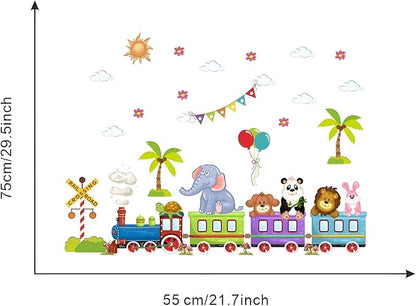 Jungle Animal Wall Stickers Train Elephant Panda Lion Rabbit Safari Wall Decals Kid Room Nursery Baby Bedroom Decor