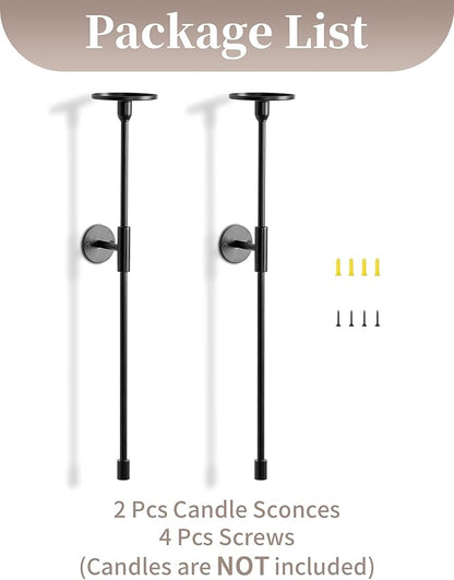 Sziqiqi Wall Candle Holder Black: Metal Candle Sconces for Pillar Candlestick Modern Wall Mount Candleholders Set of 2 - Long Candlestick Sconce Decor for Living Room Bedroom Bathroom Fireplace