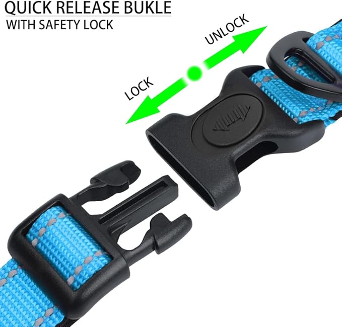 JSXD AirTag Dog Collar, Night Reflective Nylon Dog Collar for Small Medium Large Dogs,Lockable Quick Release Buckle,Padded Breathable Pet Collar with AirTag Holder (Blue, Large)-Mewly Pet