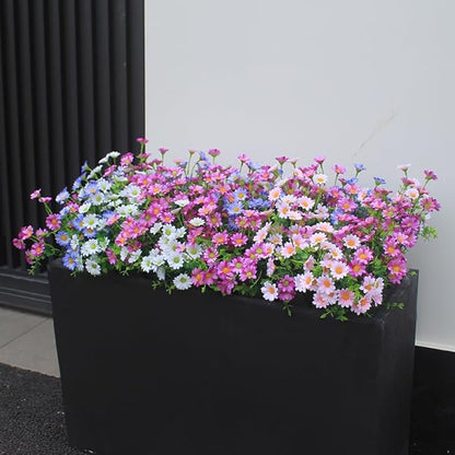 Artificial Flowers for Outdoors Colorful Daisy 20 Bundles Faux Plant Outdoor Spring Summer Decor Realistic Fake Plants Outside for Planters Front Porch Backyard Decor (20 Bundles 5 Colors)