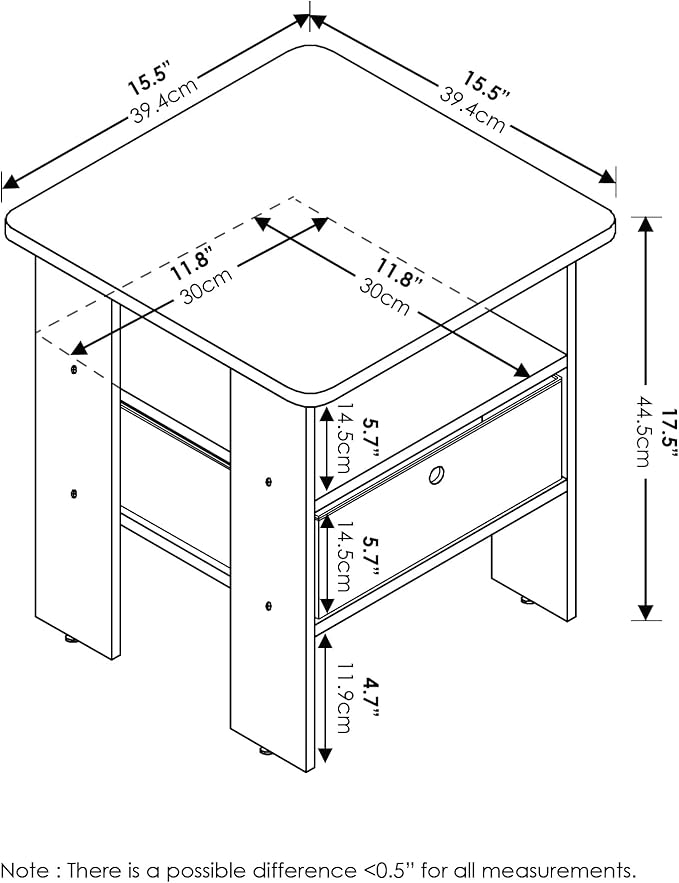 Furinno ANDREY Side Table, End Table, Night Stand with Open Shelves and Storage Bin, Bedside Table, for Living Room, Bedroom, Pink