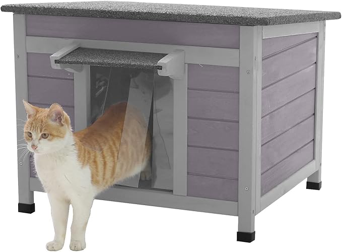 Aivituvin Cat House Waterproof Feral Kitty Shelter Outdoor Indoor Rabbit Hutch for Bunnies,Cats,Dogs and Other Small Animals,Asphalt Roof-Mewly Pet