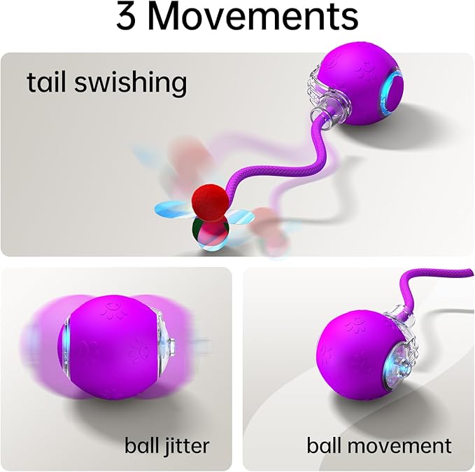 Interactive Cat Toys for Indoor Cats - Kitten Toy with Speedy Tail 2.0, Automatic Cat Toys for Bored Indoor Adult Cats, Motion-Activated, 2025 New Upgraded, USB Rechargeable (Purple)-Mewly Pet