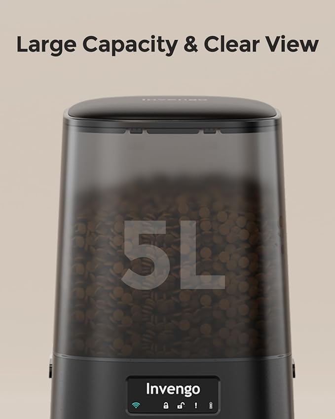 Cat Feeder Automatic - Cat Food Dispenser MeowServe S20, Auto Dog Feeder with Stainless Steel Bowl, 5L Pet Feeder with Patented Anti-Jam Port, App, Dual Lock Lid, Dual-Band WiFi & Power Supply-Mewly Pet