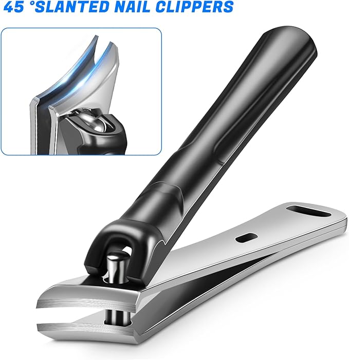 Toenail Clippers for Seniors Ingrown Thick Toenails, 2025 Angled Head Toe Nail Clippers with Catcher, Heavy Duty 45° Slanted Toenail Clippers, 37mm Wide Opening Nail Cutter with Long Handle, 6PCS-Mewly Pet