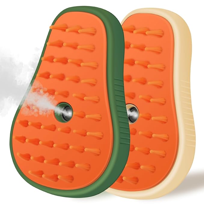 Cat Steam Brush, 3 in 1 Dog Steamy Brush, Silicone Massage Grooming Comb, Pet Hair Cleaning Misting Comb for Cats Dogs(Avocado White/Green)-Mewly Pet