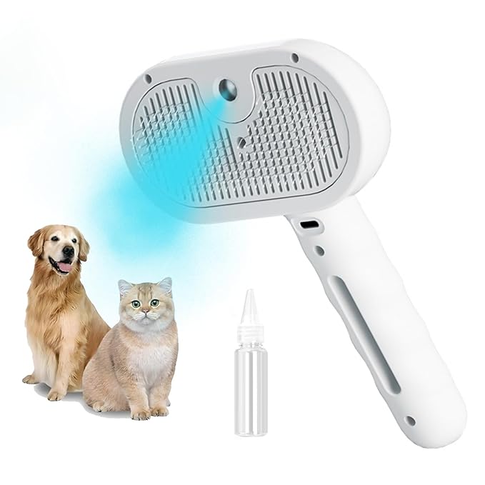 3-in-1 Steam Brush for Cats - Self Cleaning Cat Brush with Anti-Static & Shedding Control, Rechargeable Pet Grooming Tool for Long/Short Hair Cats & Dogs(White)-Mewly Pet