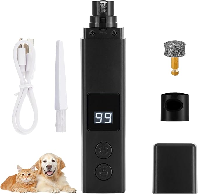Rechargeable Dog Nail Grinder with 4-Speeds,Pet Claw Trimmers with 2 Modes Lighting UV, Nail Clippers for Small Medium and Large Dogs and Cats, Animal Nail Care,Grooming (Black)-Mewly Pet
