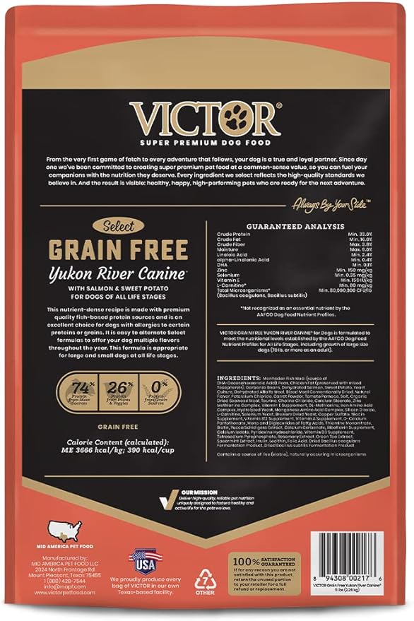 VICTOR Super Premium Dog Food – Grain Free Yukon River Canine – Supports Immune & Digestive Health for Dogs of All Life Stages – High Protein Dry Dog Food for All Normally Active Dogs, 5 lb-Mewly Pet