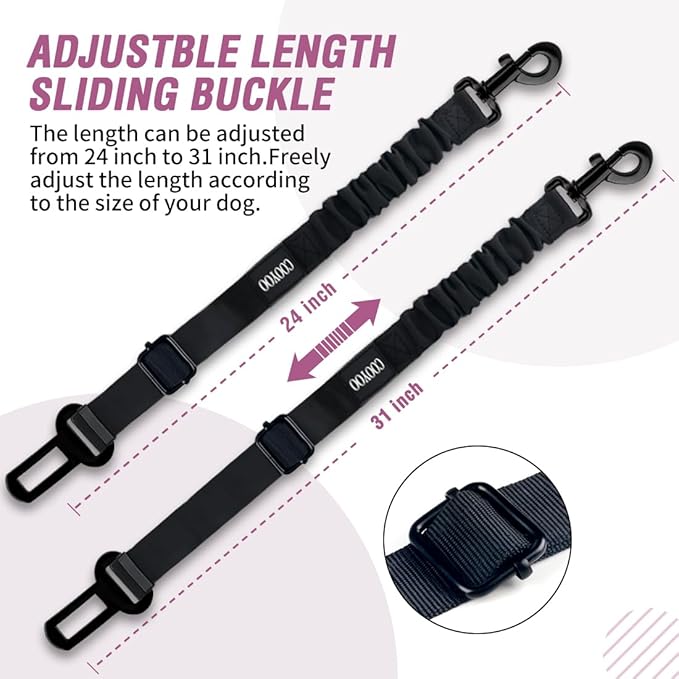 COOYOO Dog Seat Belt,Retractable Dog Car Harness Seat Belt for Car Adjustable Nylon Pet Safety Seat Belts Heavy Duty & Elastic Bungee Buffer-Mewly Pet