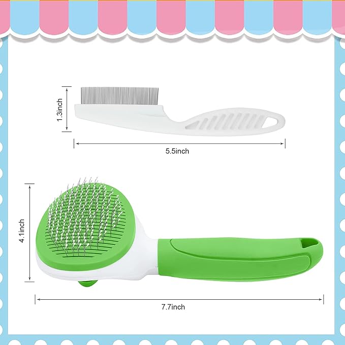 Cat Brushes for Indoor Cats, Dog Brush for Shedding with Metal Cat Comb, Self Cleaning Pet Hair Brush with Release Button for Grooming Kitten(Green)-Mewly Pet