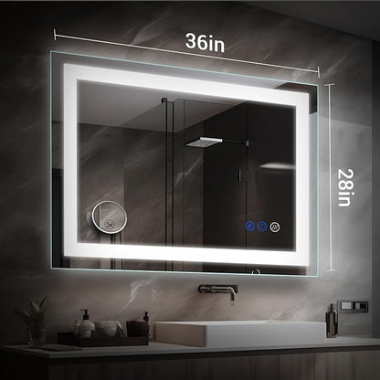 36 x 28 LED Bathroom Mirror with Lights Led Mirror Bathroom Lighted Large Wall-Mounted Vanity Mirror Smart Touch Button,Anti-Fog,Waterproof,Stepless Dimmable,Adjustable Color