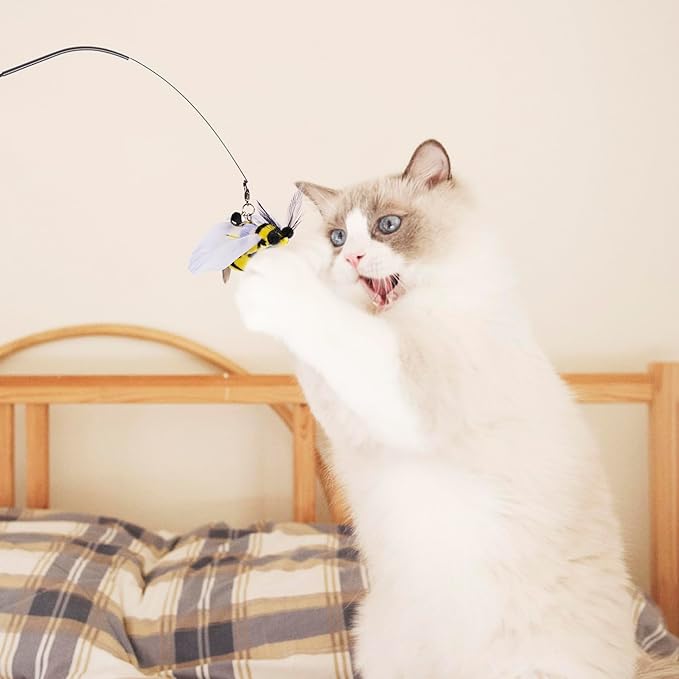 JXFUKAL Cat Feather Toy Refills, 6Pcs Simulation Bird Mouse Bee Worm Feather Cat Lures Wand Attachment Replacement for Kitty Kitten Indoor Cats Accessories-Mewly Pet