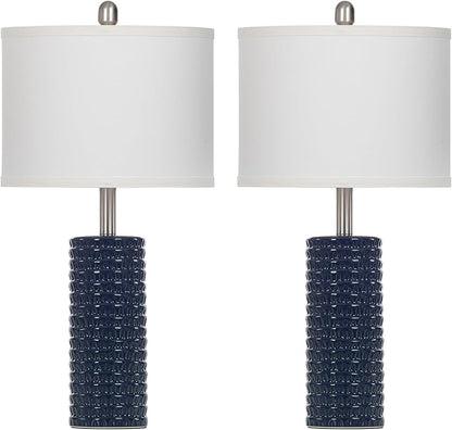 24.5" Modern Ceramic Table Lamp Set of 2 for Living Room Blue Desk Lamps for Bedroom Farmhouse Bedside Nightstand Bedside Lamp End Table Lamps Blue