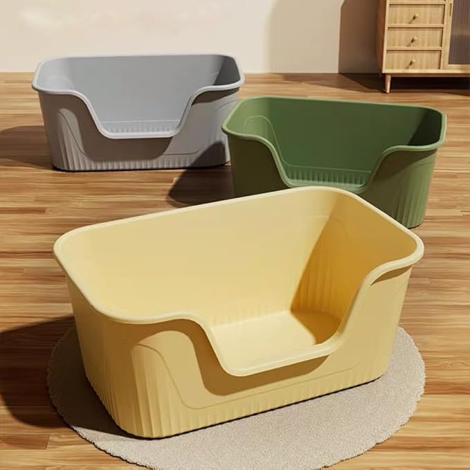 Vealind Extra Large Litter Boxes for Big Cats 31''×21''×16'', XXL Litter Boxes for Big Cats or Multiple Cats, Jumbo High Sided Litter Pan, Leak-Proof & Anti-Splashing, Easy Clean & Durable (Yellow)-Mewly Pet