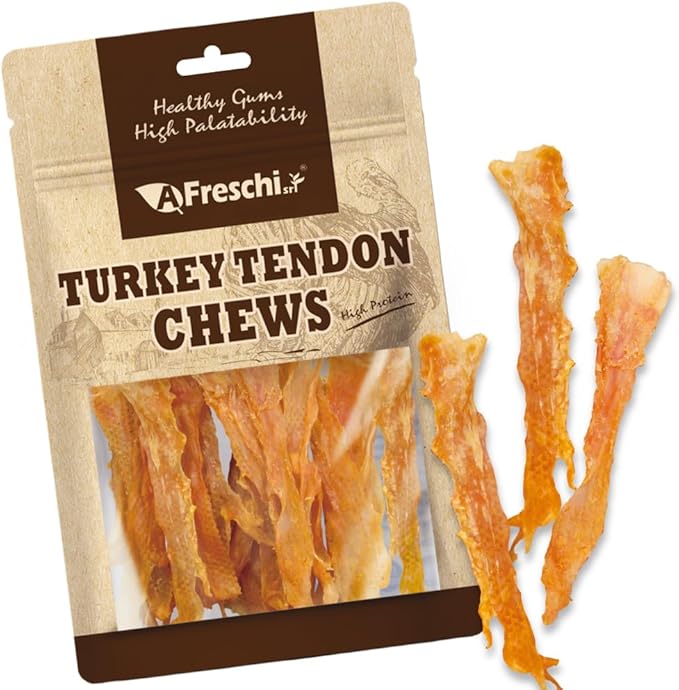 Afreschi Turkey Tendon Flake 3.5 oz, USA-Sourced Turkey Tendon, Dog Treats for Classic Series, All Natural Human Grade Dog Treat, Suitable for Training chew, Rawhide Alternative-Mewly Pet