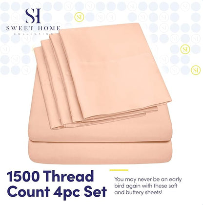 Twin XL Size Bed Sheets - 4 Piece 1500 Supreme Collection Fine Brushed Microfiber Deep Pocket Twin X-Large Sheet Set Bedding - 1 EXTRA PILLOW CASES, GREAT VALUE, Twin XL, Peach