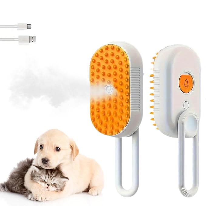 Cat Steam Brush for Shedding, 4 in 1 Cat Steam Brush for Massaging and Cleaning Shedding Pets, Anti Static Pet Hair Cleaning Comb, for Long and Short Hair Cats and Dogs Grooming Tool (White)-Mewly Pet