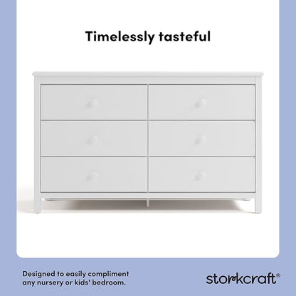 Storkcraft Alpine 6-Drawer Dresser (White) – GREENGUARD Gold Certified, White Dresser for Bedroom, Kids & Nursery Storage Drawers, Safety Interlocking Drawers, Pre-Installed Tracks, Kids Bedroom
