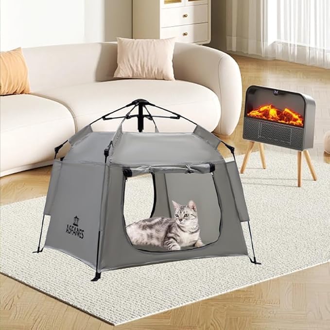 Outdoor Waterproof Pet Automatic Camping Tent, Pop up Cave Bed for Indoor Cats and Small Dogs, Portable Cat House Dog House, Grey.-Mewly Pet