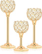 Crystal Metal Tealight Candlestick, Bling Bowl Candelabras, Tall Crystal Votive Candle Holders Elegant Crystal Candle Centerpiece for Dining Table Wedding Decor (Set of 3, Gold)